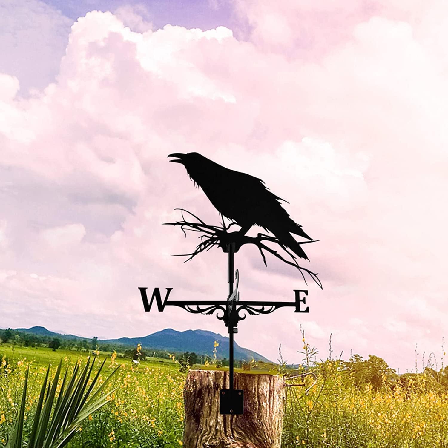 Weathervanes - 3D Animal Metal Weather Vane, Roof Weather Vane Wind Direction Indicator Roof Decoration Accessories for Garden Patio Roof Decoration (Crow)