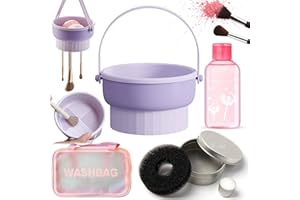QUKLOGEN 3 In 1 Makeup Brush Cleaning Set Multifunctional Washing Bowl Drying Basket with Handle Silicone Cleaner Mat Removal Cleaner Sponge 150ml/5.12fl.oz Professional Makeup Brush Cleaner