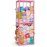 Trycooling Stuffed Animal Storage Zoo Stuffed Animal Holder Space Save Vertical Stuffed Animals Storage PVC with Elastic Band and Net for Playroom Bedroom Nursery (Pink 1)