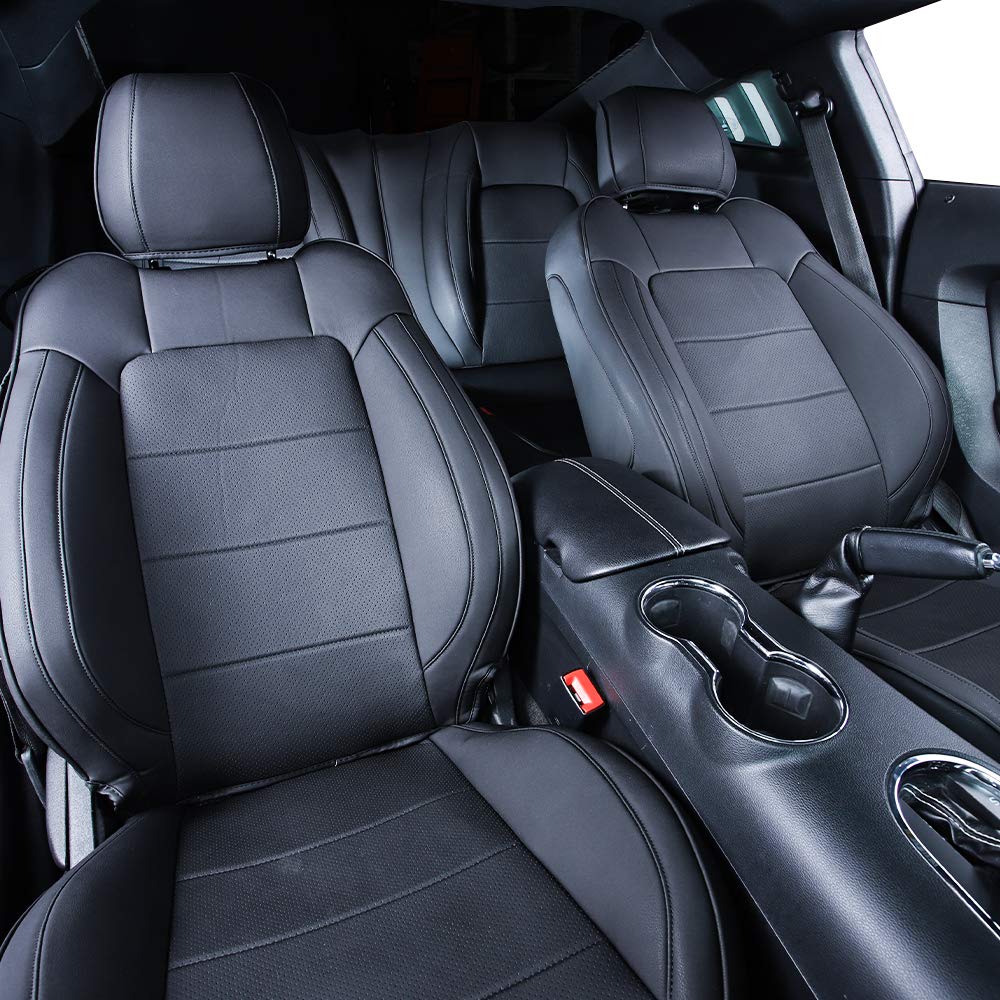 TJMOTO Custom Made PU Leather Seat Covers for Ford Mustang 2014-2019 (Black,1ST & 2ND Rows)