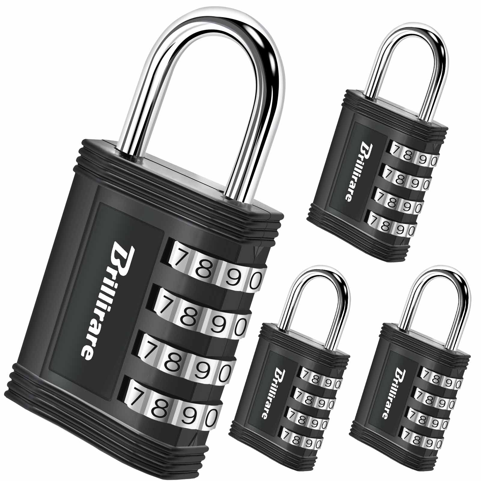 4 Pack Combination Lock, 4-Digit Waterproof Padlock, Zinc Alloy Outdoor Keyless Resettable Travel Luggage Locks for Backpack, Gym Locker, Hasp, Fence, Gate, Case, Toolbox-by Brillirare