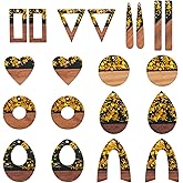 FASHEWELRY 20Pcs Natural Wood Resin Teardrop Charms DIY Earrings Pendants Long Water Drop Heart Arch Donut Shape Wooden Pendants with Gold Color Paillettes Pendants for Statement Jewelry Making