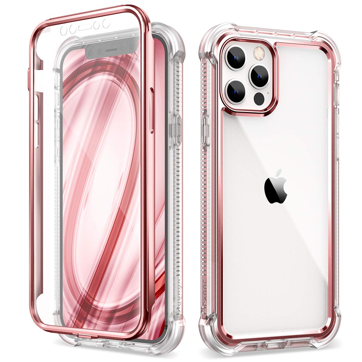 Dexnor Case Compatible with Iphone 12 Pro Max 6.7 Inch, 360 Degree Full Body Shockproof Front and Back Protective Cover with Built-in Screen Protector - Rose Gold