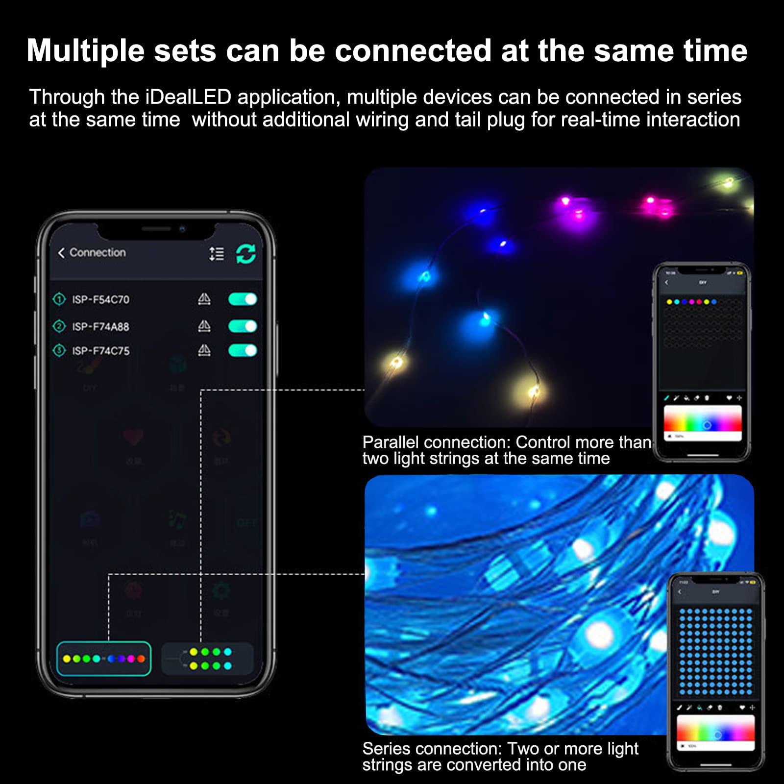 DaKango 66ft 200 LEDs Color Changing String Lights Music Sync Remote Control APP Control USB DIY Smart String Lights for Party, Wedding, Bedroom, Christmas