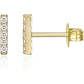 PAVOI 14K Gold Plated 925 Sterling Silver Stud Earrings for Women - Dainty Geometrical Bar Triangle Heart Earrings - Valentines Day Trendy Jewelry