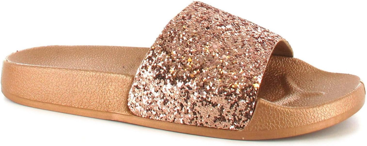 Definitely You Ladies Womens Ella Mule Sandals Slip On Glitter Rubber Footbed Sliders Beach Pool Shoes Size (UK 4, Rose)