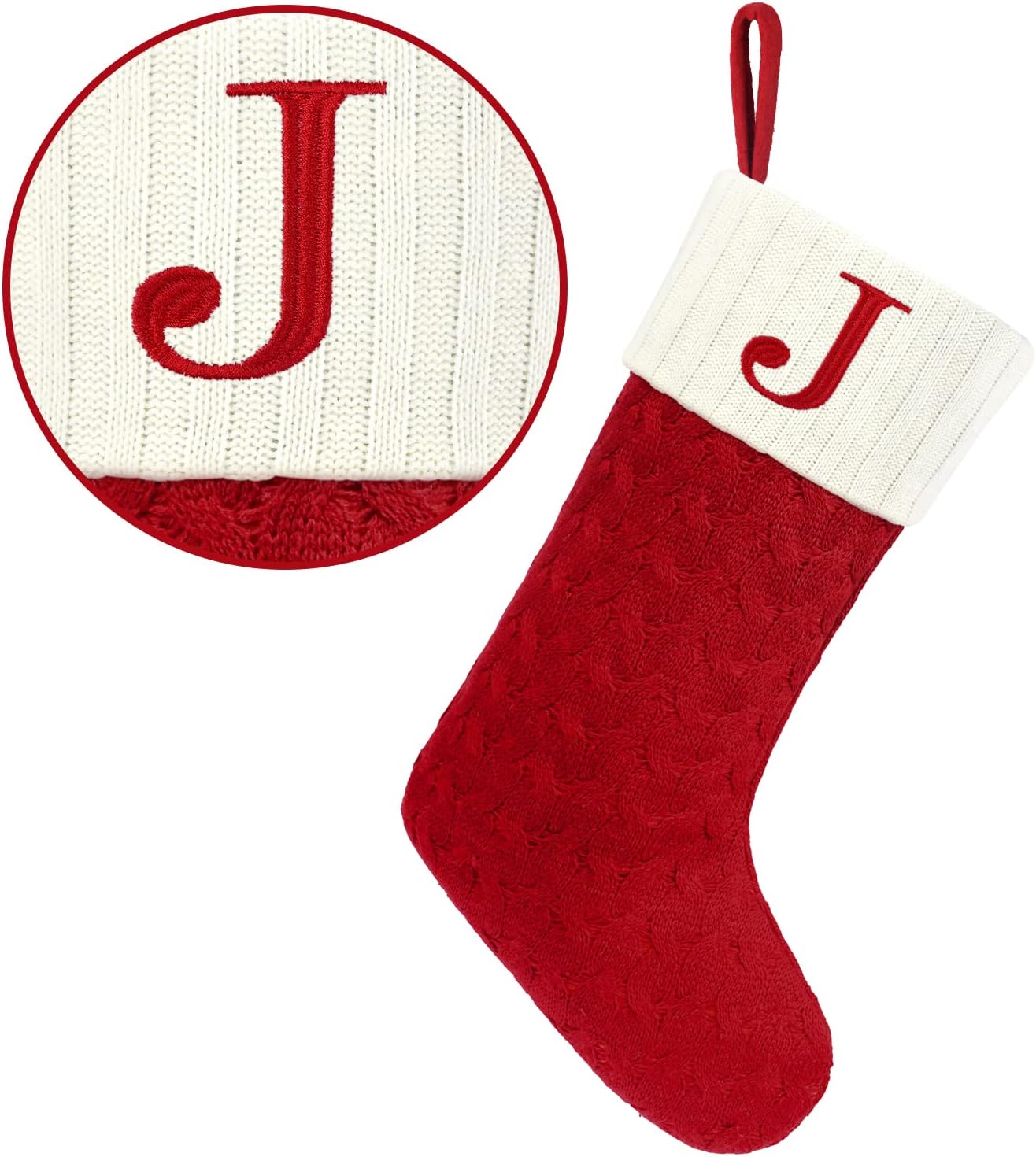 Stockings & Holders - Jeyew Christmas Stockings with Initials, 20 Inches Large Embroidered Letter Knit Red White Christmas Stocking for Family Holiday Decorations and Xmas Tree Fireplace (Letter J)