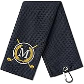 CybGene Golf Towel Gifts - Microfiber Golf Towels for Men and Women on Birthday, Christmas, 16'x 24', Black, Initial M