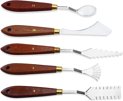 Amazon Com Derblue 5pcs Stainless Steel Artists Palette Knife Set Spatula Palette Knife Painting Mixing Scraper Thin And Flexible Art Tools For Oil Painting Acrylic Mixing Etc