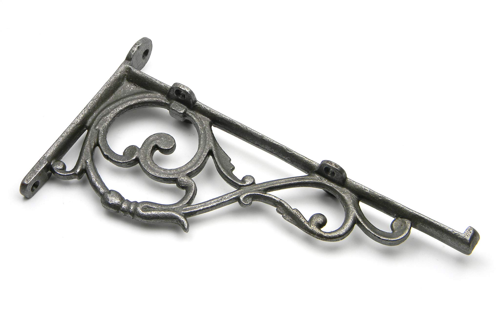 Pair of Shelf Brackets Decorative Lipped Antique Iron - 115mm x 230mm / 4.5″ x 9″