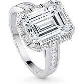 BERRICLE Sterling Silver Halo Art Deco Wedding Engagement Rings Statement for Women, Step Emerald Cut Cubic Zirconia CZ Ring