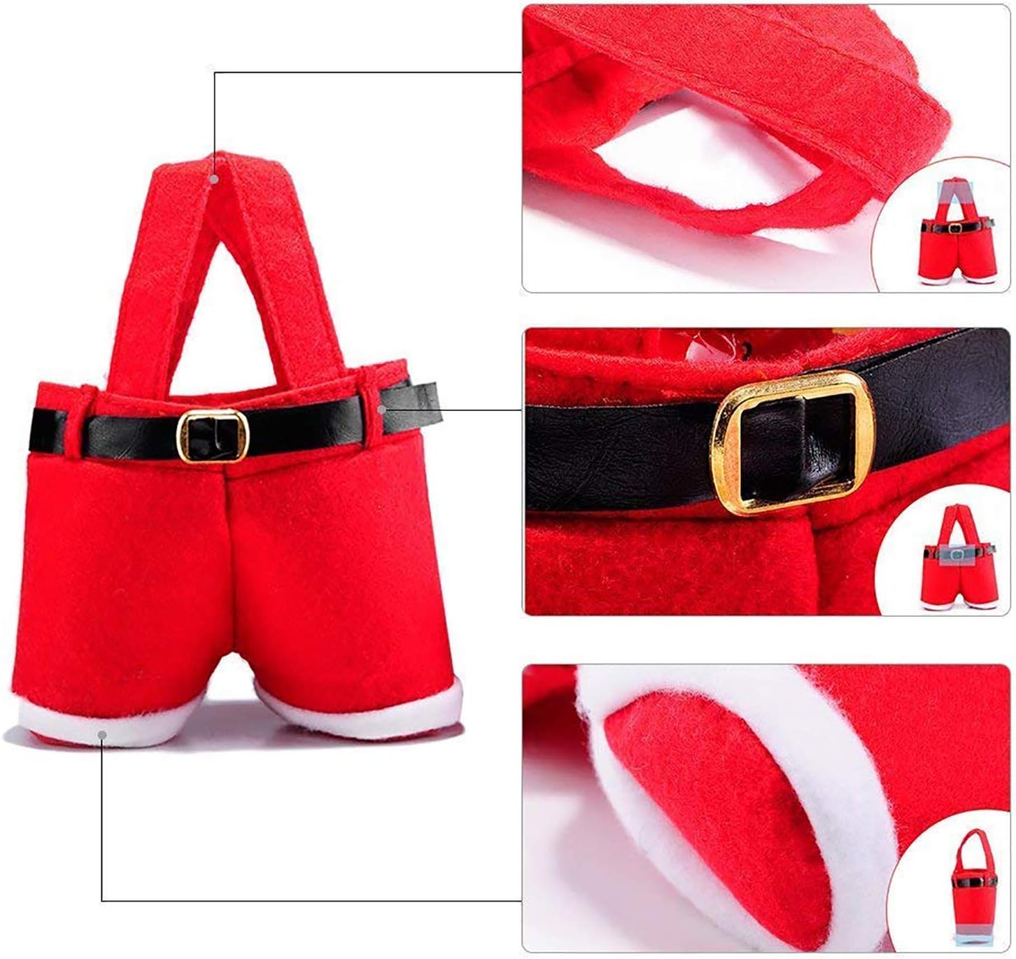 MSQ 6PCS Santa Pants Xmas Candy Treats Bags Holders with Handle Santa Pants Style Lovely Treat Bags for Home Decorations and Ornaments - Image 3