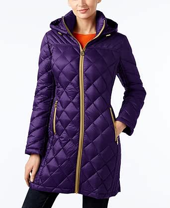 Amazon.com: Michael Michael Kors Hooded Packable Down Diamond Quilted Puffer Coat - Purple 