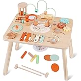 ATOYUS Activity Table, Montessori Toys for 1 2 Year Old Boys Girls Kid, 13 in 1 Wooden Sensory Play Center for Toddler 1-3, E