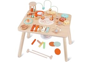 ATOYUS Activity Table, Montessori Toys for 1 2 Year Old Boys Girls Kid, 13 in 1 Wooden Sensory Play Center for Toddler 1-3, Educational Learning Toy for Baby 12-18 Months, 1st Christmas Birthday Gifts