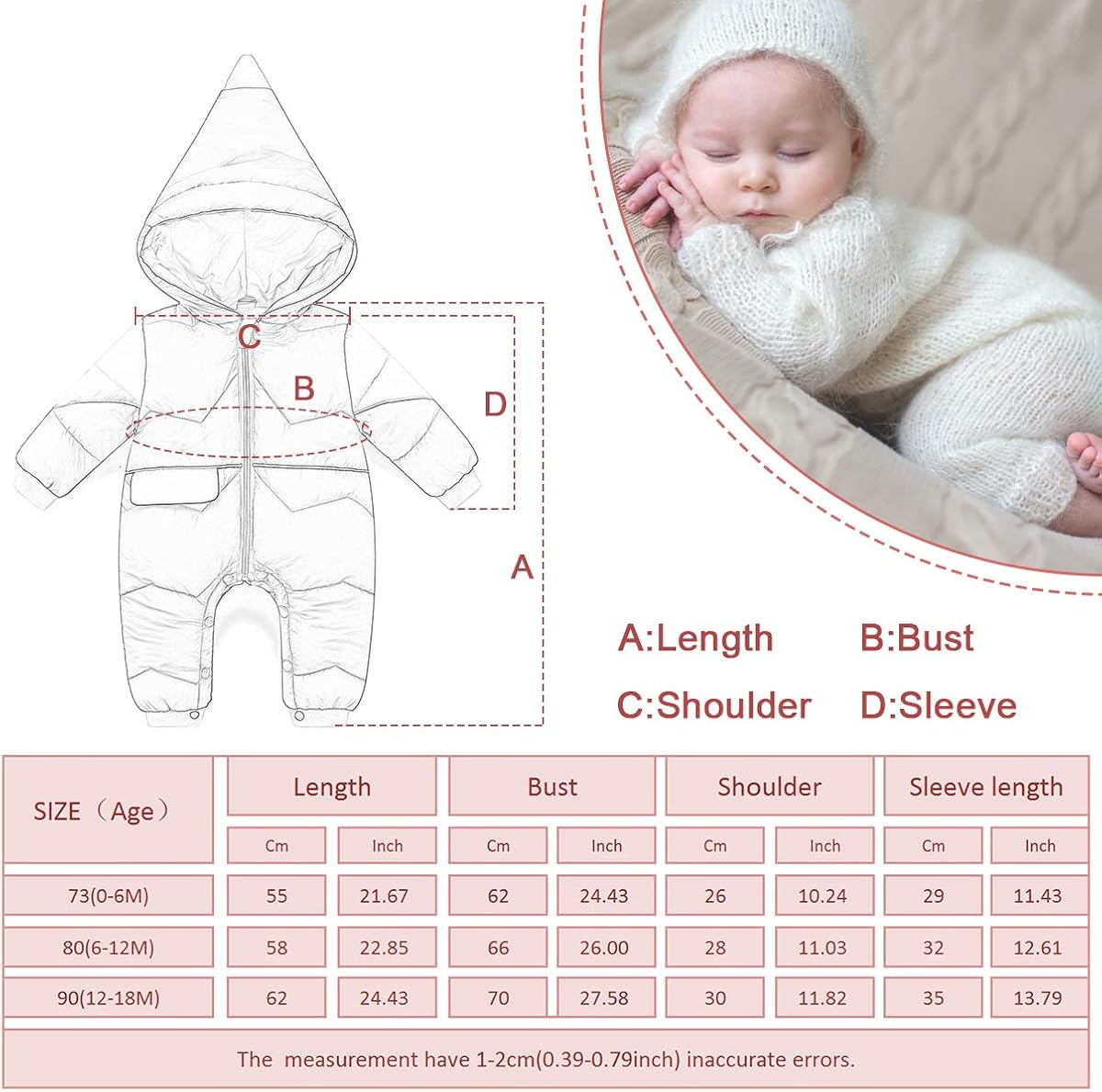 0 18 Mois Bebe Combinaison De Neige Hiver Vetement De Ski Fille Garcon Barboteuses Chaud A Capuche Grenouillere Manteau Manche Longue Enfant Jumpsuit Plein Air Imprime Mignons Happy Cherry Combinaisons De Neige Vetements