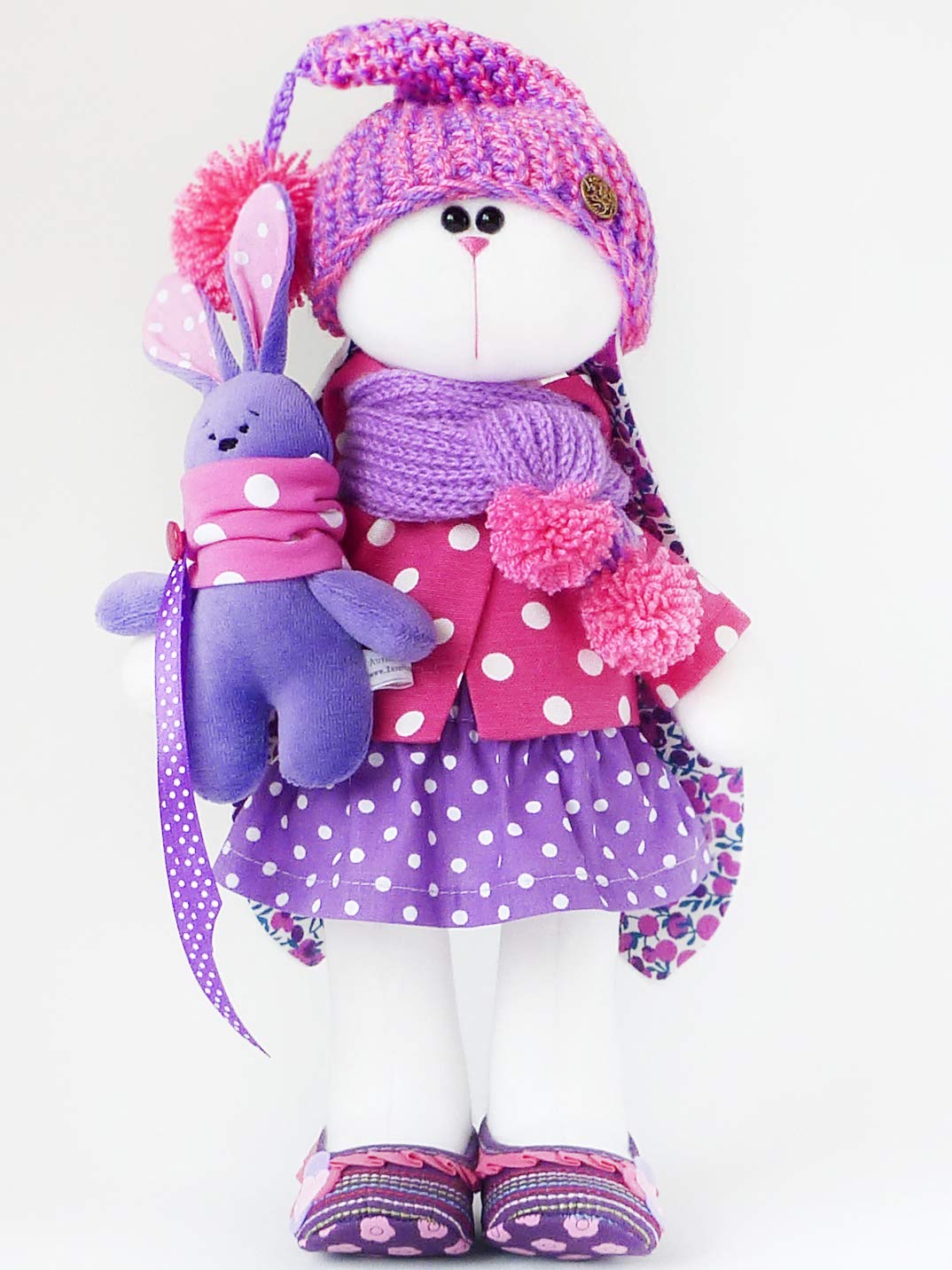 Stuffed rabbit 14 inch for girl, Easter bunny, fabric doll