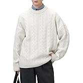 POHADON Men's Oversized Cable Knit Sweater Vintage Grandpa Aesthetic Grunge Pullover Tops Fall Winter Y2k Trendy Clothes