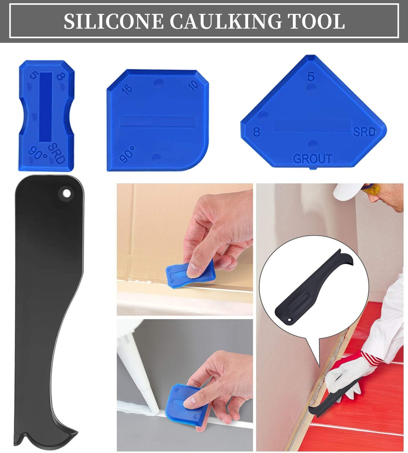 Cingfanlu 6 in 1 Silicone Caulking Tools, Caulking Tool Set Stainless Steel Sealant Caulk Nozzle Kit, Applicator Finisher Kit Sealant Finishing Tool, Caulk Scraper for Kitchen Window Sink Joint - - 