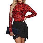 BemorRun Floral Mesh Long Sleeve Tops for Women Mock Neck See Through Fitted Sexy Going Out Top