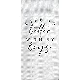 Tzhim Life is Better with My Boys Kitchen Towels, Mom of Boy Hand Towels, Funny Mom Saying Dish Towels Dishcloths Tea Towels for Kitchen, Gifts for Mother Grandma,16x24in