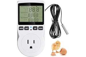 XIBETEO Digital Temperature Controller, Incubator Reptile Thermostat, -40°C~120°C Hating Cooling Timing Plug with 1.7m Sensor