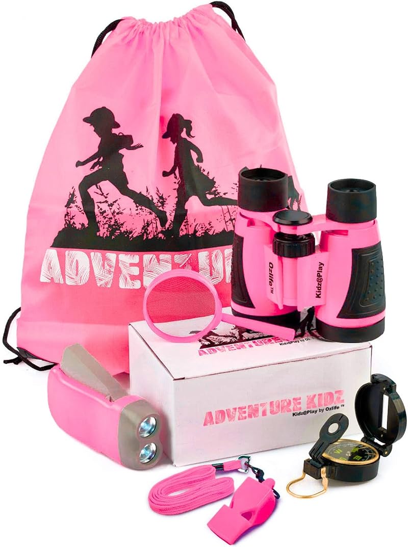 Kidz@Play Adventure Kidz Outdoor Exploration Kit 5x30 Binoculars Pink 3+
