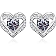 Iefil Birthstone Earrings for Women, S925 Sterling Silver Birthstone Heart Stud Earrings Birthday Gifts for Women
