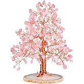 mookaitedecor Natural Rose Quartz Crystal Tree with Agate Slice Geode Base Money Tree Desk Home Decoration for Wealth and Luck 5"-6"