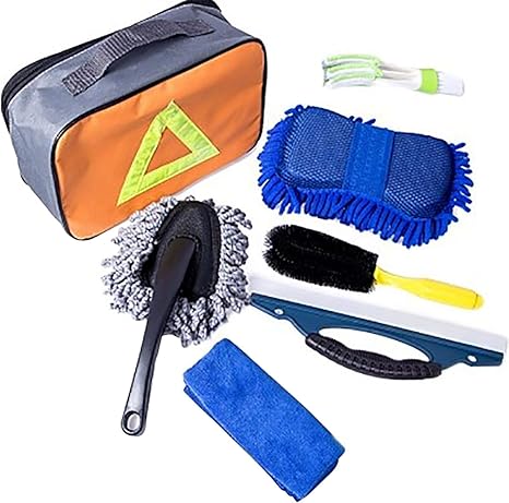 Amazon Fr Lavage Voiture Kit 7pcs Kit Nettoyage Voiture Interieur Exterieur Professionnel Produit Eponge Brosse Jante Pneu Et Aeration Auto Grattoir Serviette Plumeau Microfibre Avec Sac De Rangement