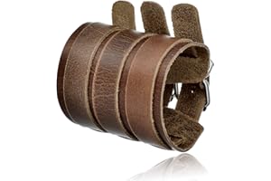 Tornito 1-2Pcs Genuine Leather Bracelet Punk Spike Studded Rivet Braided Chain Biker Bangle Three Wide Strap Gauntlet Wristband For Women Men Black Brown Size Adjustable