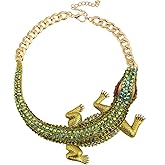 Chunky Exaggerated Crocodile Statement Collar Necklace Green Rhinestone for Women Large Punk Gothic Alligator Animal Bib Choker Fashion Hip Hop Stylish Crystal Gator Necklaces Jewelry Party Prom