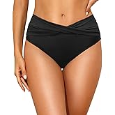 Tempt Me Women Mid Waist Bikini Bottoms - V Cut Bathing Suit Bottoms Twist Front Swimsuit Bottoms Ruched Swimwear 2025