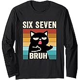 Funny 67 Meme Bruh with Cat Boys Girls Teens Six Seven Bruh Long Sleeve T-Shirt