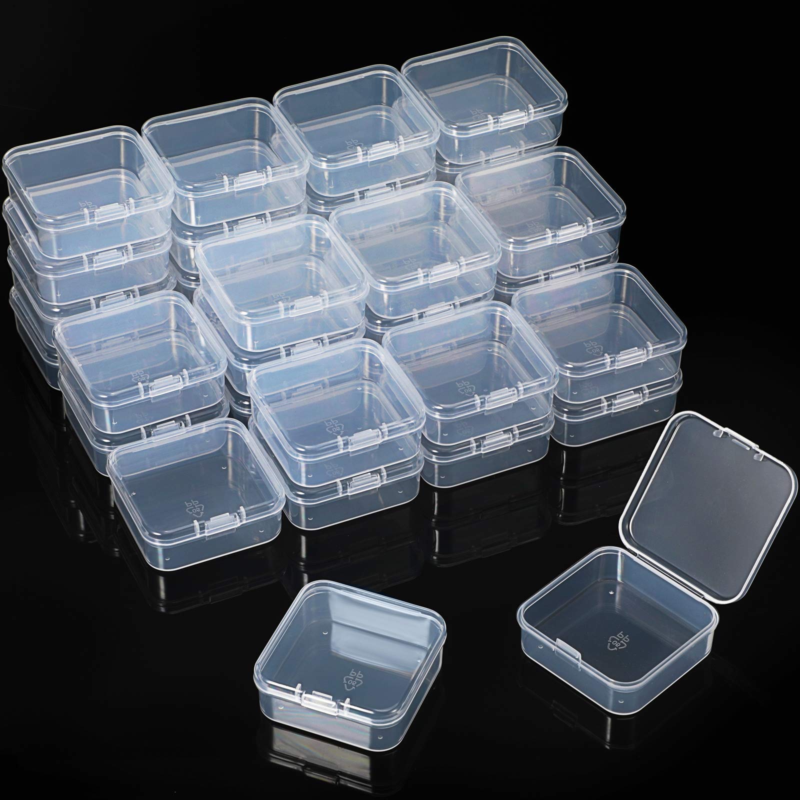 36 Pieces Small Clear Plastic Beads Storage Containers Box with Hinged Lid, Storage Case of Small Items, Crafts, Jewelry, Hardware (2.12 x 2.12 x 0.79 Inches)