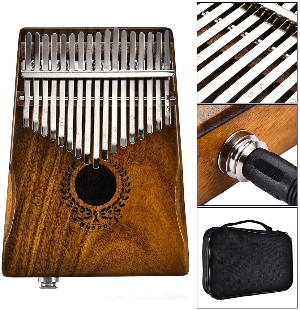 HoneybeeLY Kalimba 17 Keys Thumb Piano, Solid Acacia Thumb Piano with English & Chinese Song Book and Tune Hammer Link Speaker Electric Pickup with Bag Cable (A)