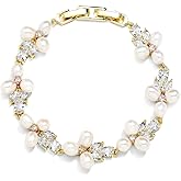 Mariell Freshwater Pearl Gold Bridal Bracelet, 6 5/8" Plus 1/2" Extender, Wedding Jewelry Gift for Women