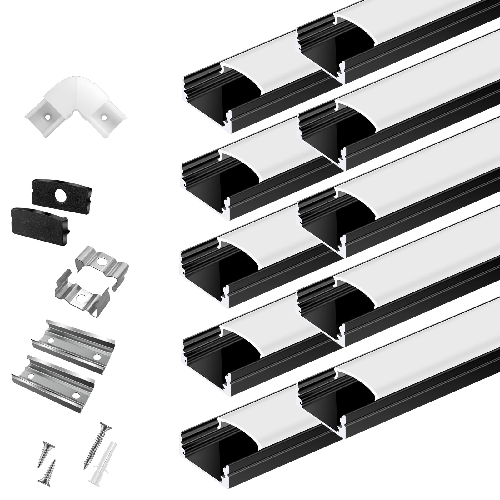 Photo 1 of 10-Pack 3.3ft/1Meter U Shape Black LED Aluminum Channel System with Milky Cover, End Caps and Mounting Clips, Aluminum Channel Profile for LED Strip Light Diffuser Installations (10pack*3.3ft)
