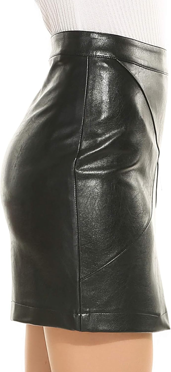 Zeagoo Women Classic High Waisted Faux Leather Bodycon Slim Mini Pencil Skirt at  Women’s Clothing store
