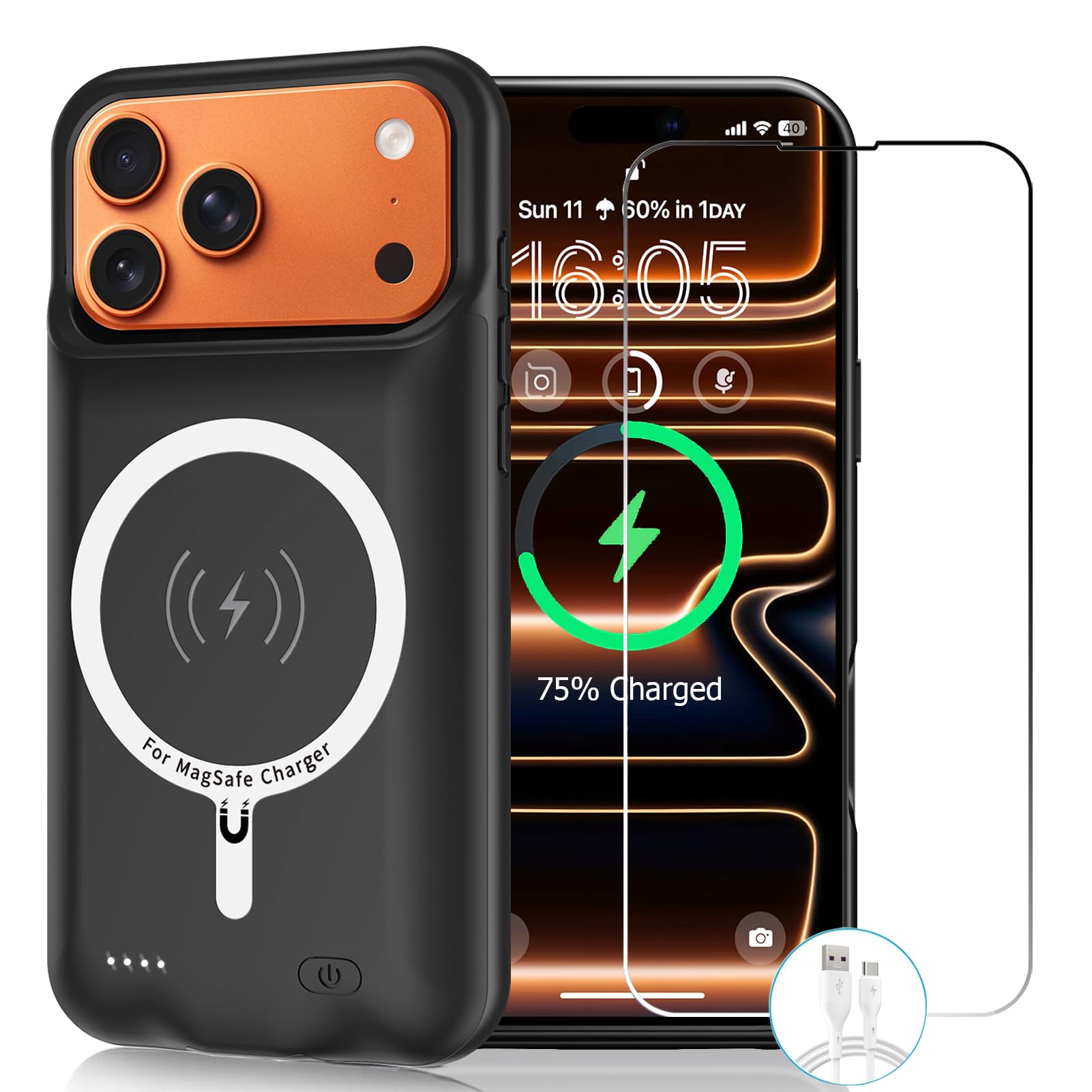 Funda de batería para iPhone 17 Pro Max, 12000 mAh Funda protectora delgada portátil recargable para batería Funda de carga inalámbrica compatible con iPhone 17 Pro Max (6,9 pulgadas) Funda de cargador extendida (negro)