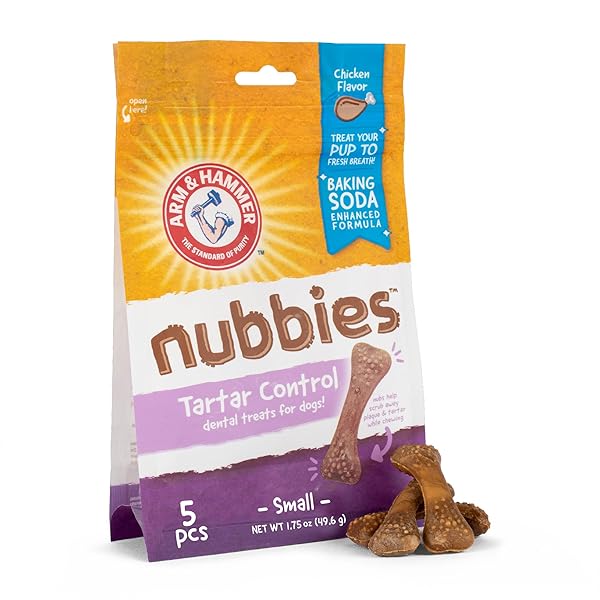 ARM & HAMMER FOR PETS NUBBIES DENTAL TREATS FOR DOGS | DENTAL CHEWS FIGHT BAD BREATH, PLAQUE & TARTAR WITHOUT BRUSHING | CHICKEN FLAVOR, SIZE SMALL, 5 COUNT