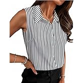 HOTOUCH Womens Sleeveless Button Down Shirt Tops V Neck Business Casual Collared Blouses Tank Top