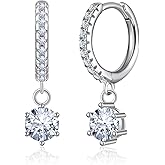 Moissanite Huggie Earrings Small Hoop for Women, 18K White Gold Plated 925 Sterling Silver Dangle Drop Earrings, Hypoallergenic Dainty D Color Simulated Diamond Jewelry Gifts for Mom Her Birthday