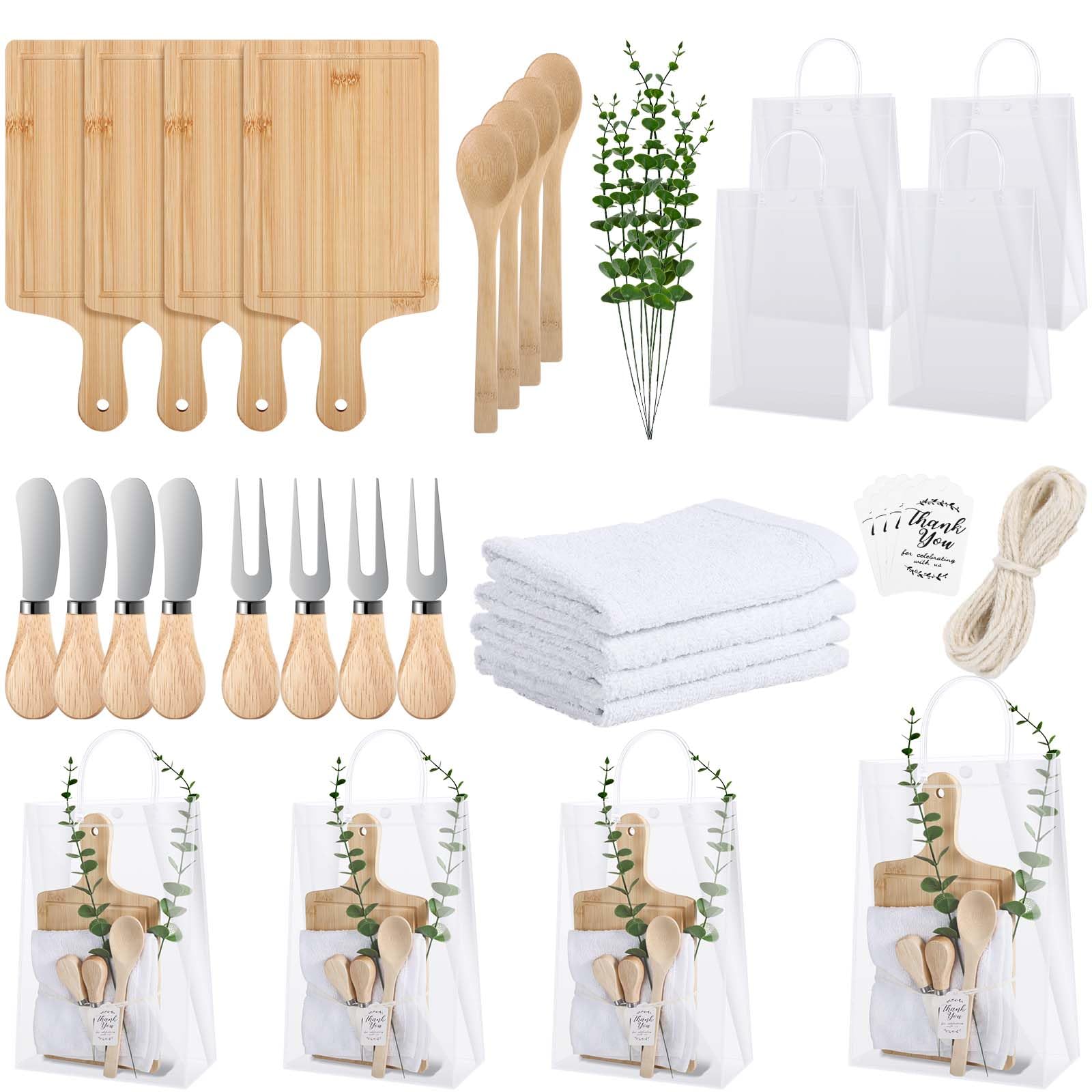 Photo 1 of 33PCS Baby Shower Game Prizes 4 Set Winners Guest Gifts Bamboo Cheese Board Set Butter Spreaders Fork Spoon Towel Thank You Card and Gift Bags Bridal Shower Gift for the Wedding Bride