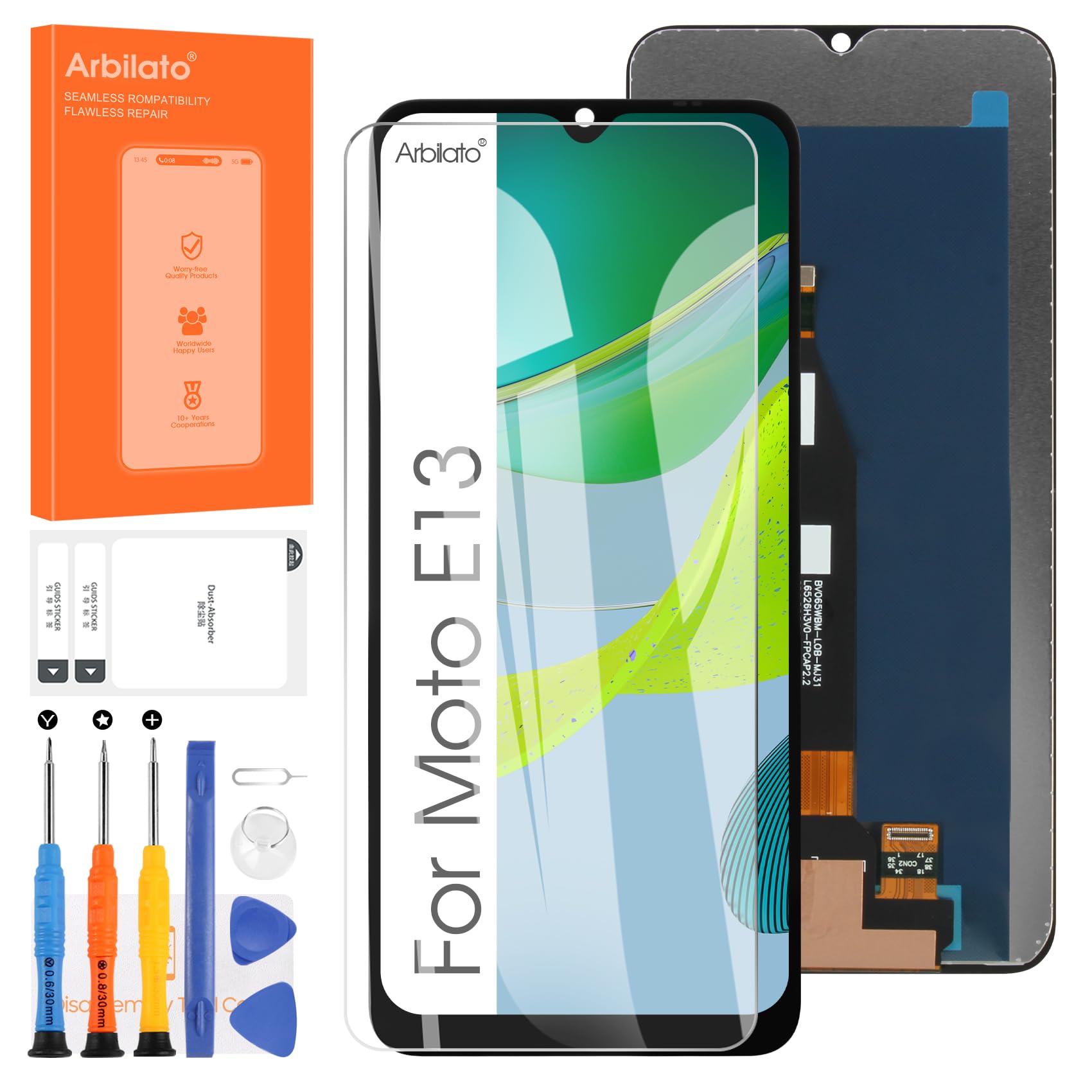 Arbilato Screen Replacement for Motorola Moto E13 LTE 2023 XT2345, LCD Display Touch Digitizer Glass Full Assembly with Tools(Black 6.5")