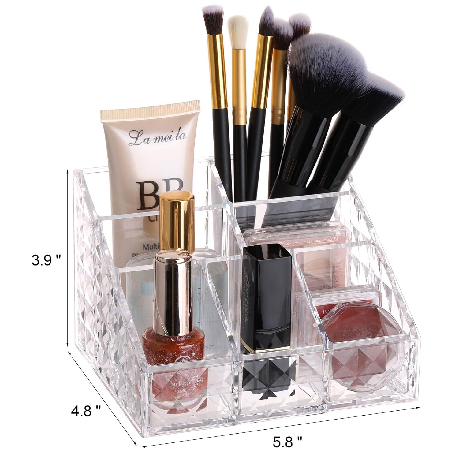 Clear Makeup Organizer Brush Holders 7-Compartment Cosmetics Display Case Storage for Vanity Countertop: Beauty