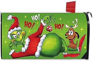 FBCOO Christmas Mailbox Cover Magnetic Standard Size 21"x19", Green Xmas Max Dog Hohoho Decorative Post Letter Box Decor, Funny Holiday Garden Outdoor Decoration