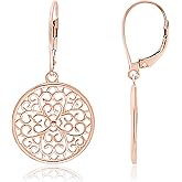 Sterling silver circle filigree leverback dangle earrings for women, 1.49"