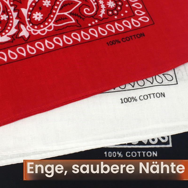 3 Stück 100% Baumwoll Bandanas - Paisley Bandana Damen Herren Kopftuch Tuch in Rot Schwarz Weiß für Mundschutz, Sport, Schweißband, Sonnenschutz, Haaraccessoire, Alltag, Reisen — Foto 7 von 7