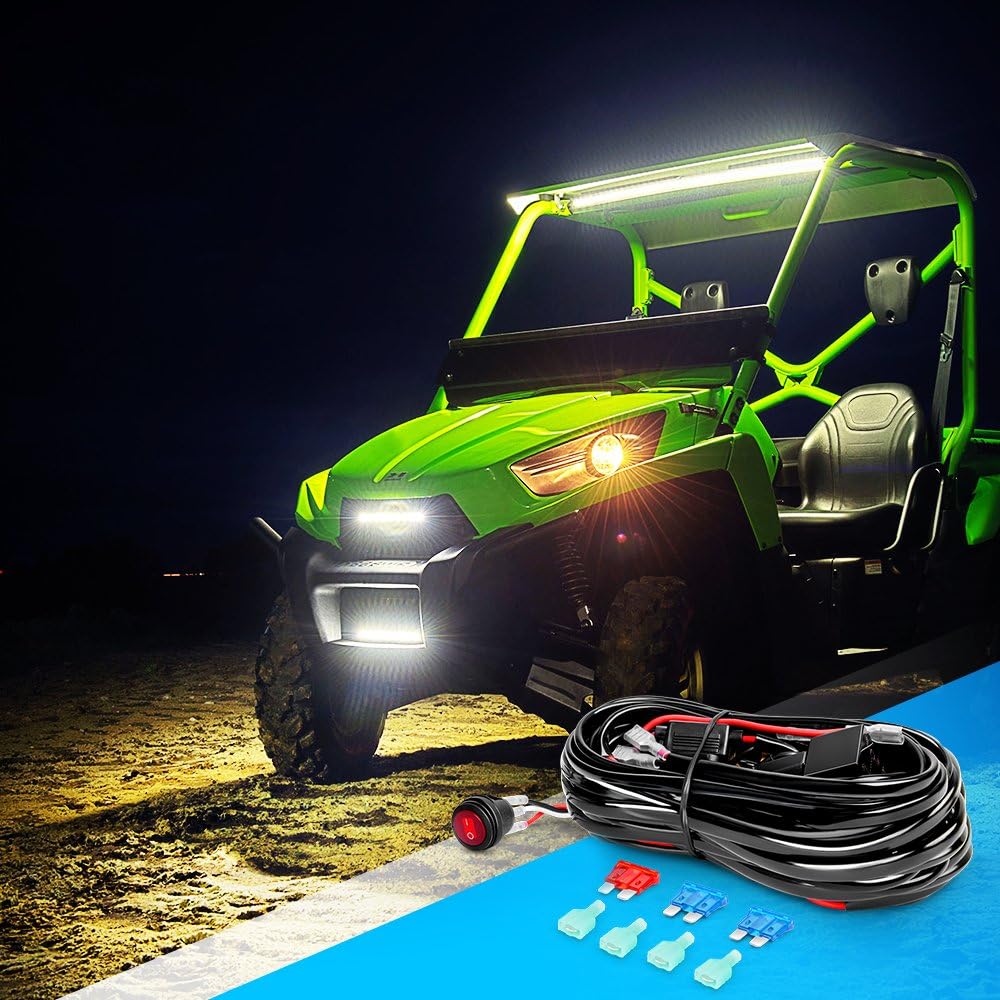 Nilight LED Light Bar Wiring Harness Kit - 2 Leads 12V On Off Switch Power Relay Blade Fuse for Off Road Lights LED Work Light, 2 Years Warranty: Automotive
